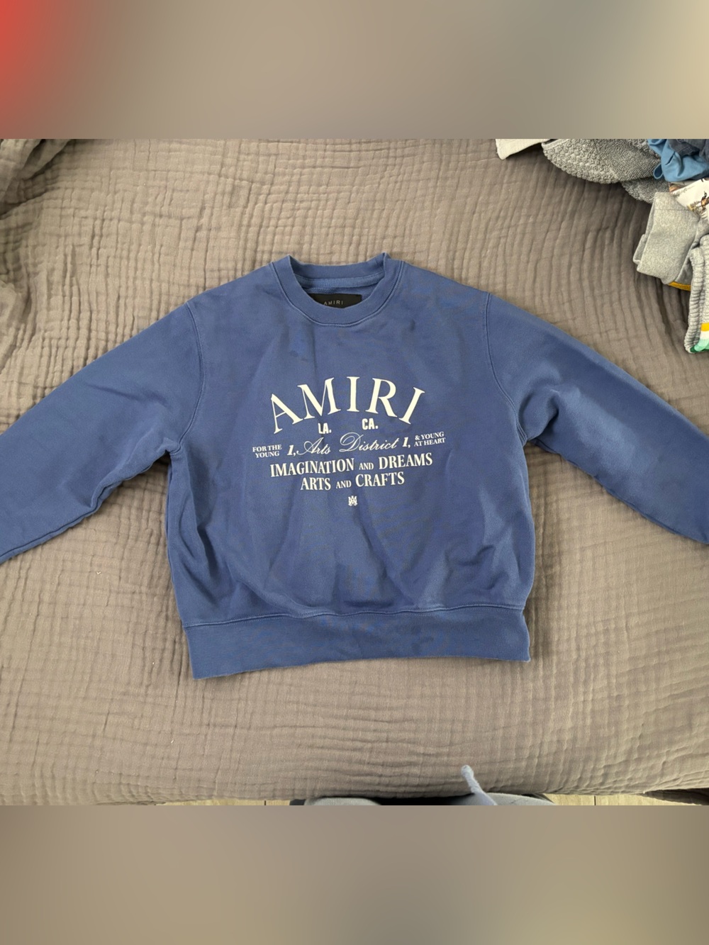 AMIRI Navy Blue Crewneck Sweatshirt with White Logo size 8 boys